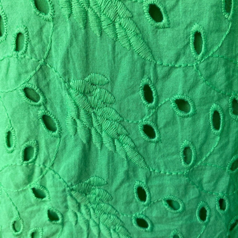 PINCH Green Eyelet Puff Sleeve Ruffle Neck Blouse Medium - Picture 5 of 12
